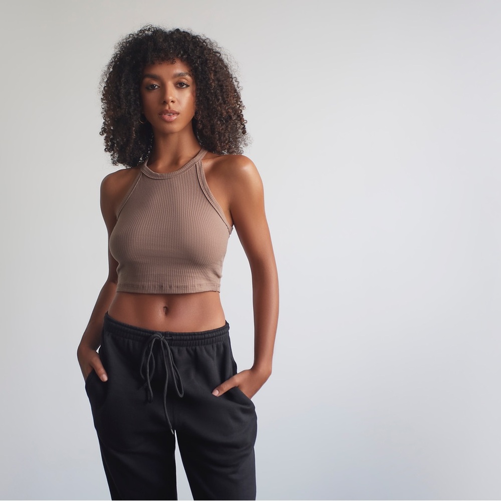 Women's Tan Ribbed Crop Top